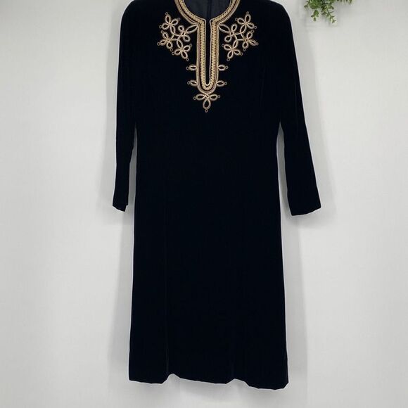 Abe Schrader Vintage Velvet Long Sleeve Tunic Dress Gold Embroidery Black Size 8 - Picture 6 of 16